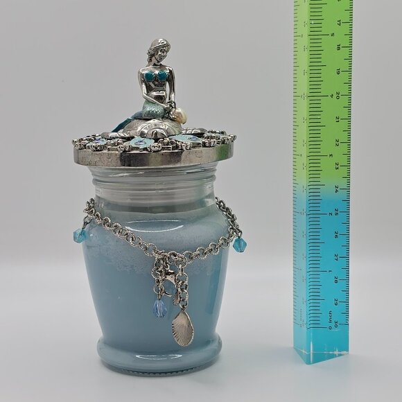 Kirks Folly Scented Candle with Silver Blue Mermaid on Turtle Lid and Bracelet - Picture 4 of 8
